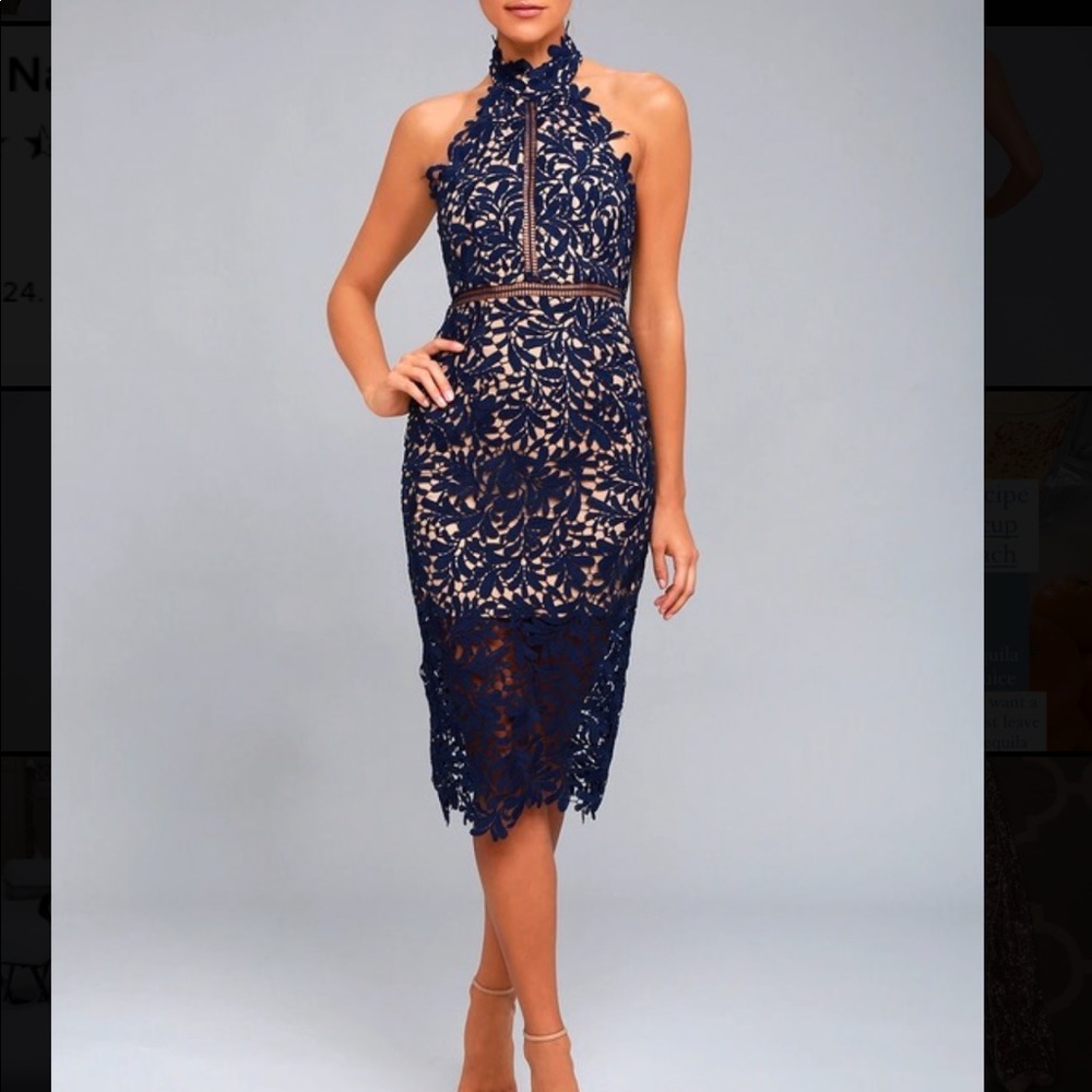 Divine Destiny Navy Blue Lace Midi Dress